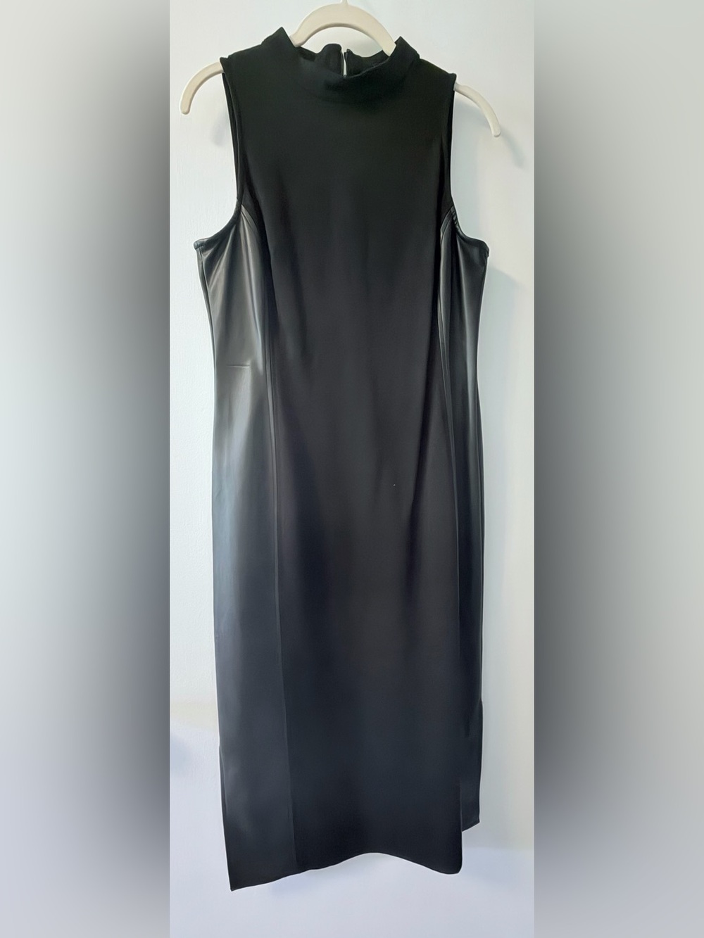 THE Limited Women's Sleeveless Mock Neck Faux Leather Panel Midi Dress - Picture 3 of 6